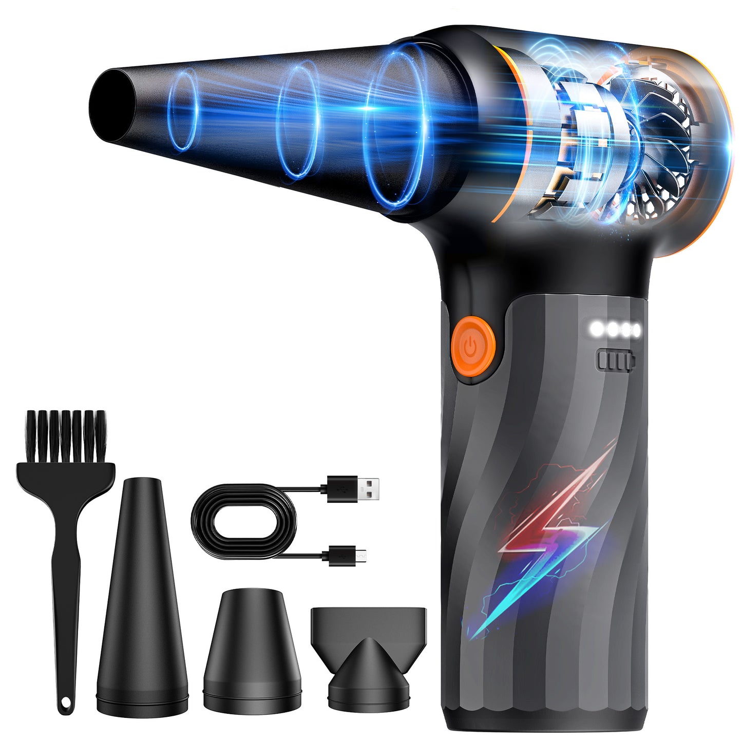 Electric Air Duster, 280000RPM Cordless Mini Blower, Rechargeable Brushless Motor Dust Blower, 3-Gear Adjustable Dust Blower for Computer, Keyboard, Outdoor, House and Car (Black)
